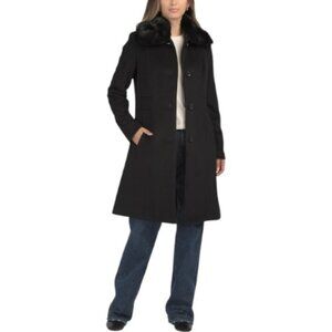 ANNE KLEIN Wool Blend Club Collar Walker Jacket With Faux Fur Trim